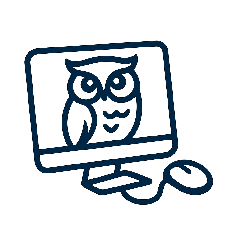 Illustration de la chouette dans un ordinateur qui représente l'entreprise Chouet'Agence, la création de site web et la présence des entreprises sur internet